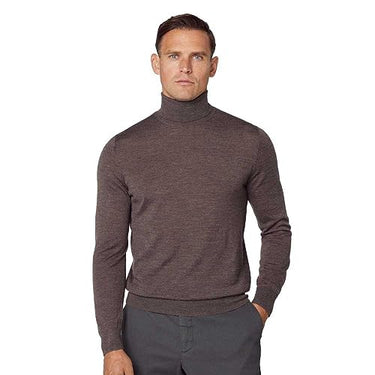 Hackett London Herren Merino Silk Roll Neck Pullover, Braun (Bark), im Sale